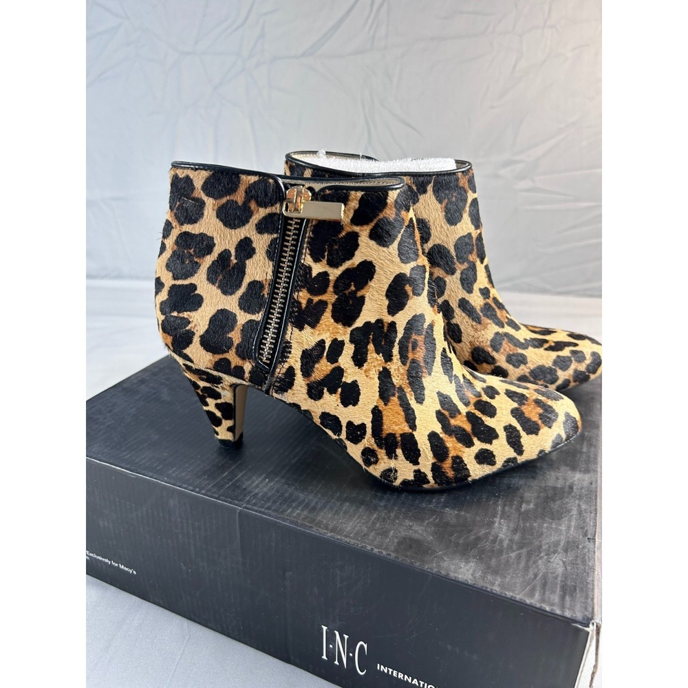 INC International Concepts Halileo Women Ankle Boots 6.5 Leopard Heeled Bootie